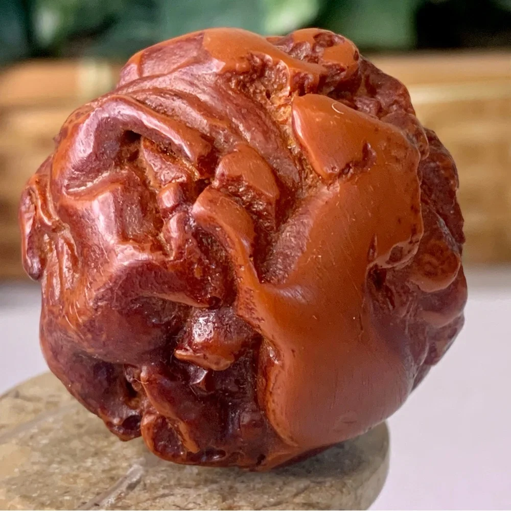 Faux Red Amber Carved Chinese Zodiac Ball 12 Animals Vintage Figurine Carving